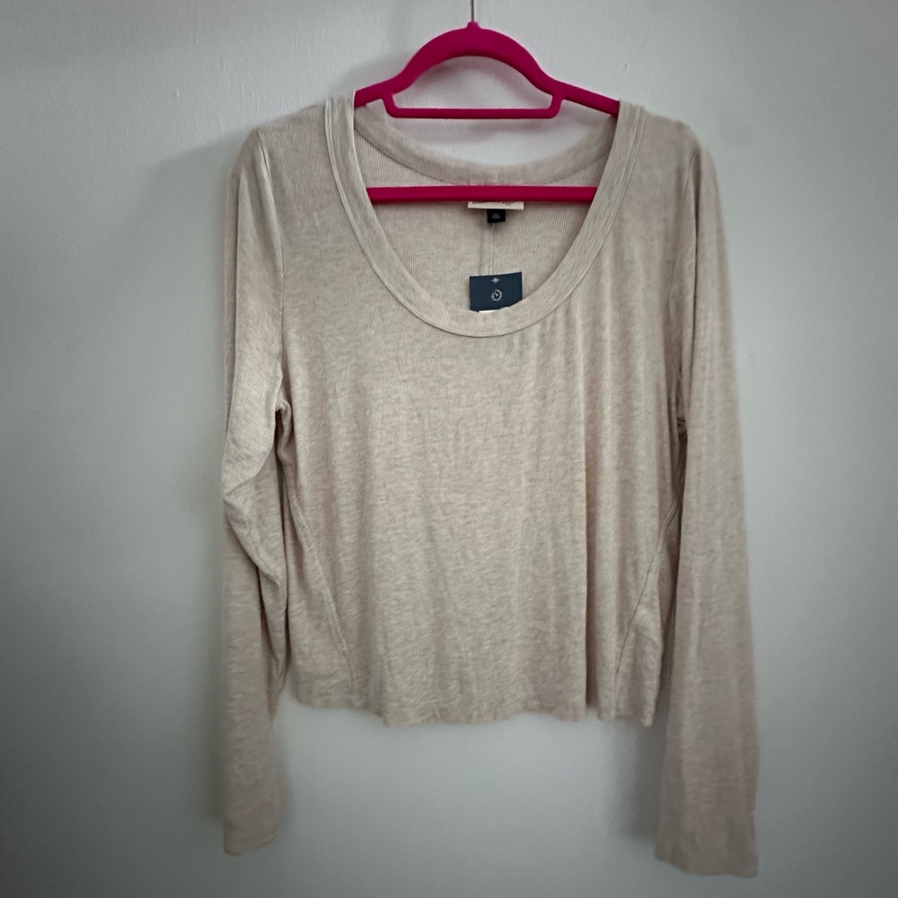 Universal Thread Beige Slim Fit Long Sleeve Scoop Neck Ribbed T-Shirt Size XXL
